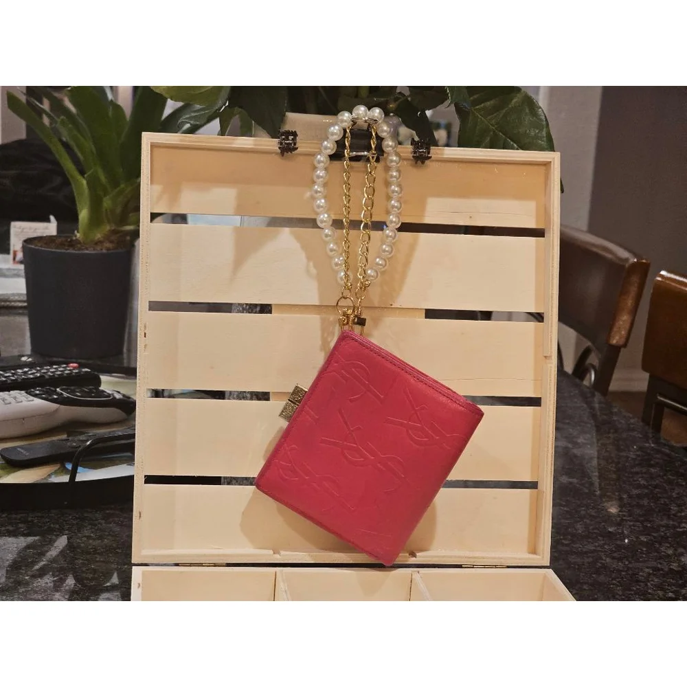 YSL Yves Saint Laurent Cassandra Lock Bi-Fold Wallet w/ Wristlet Strap Added